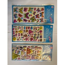 Eğitici Çocuk Sticker Etiket Oyunu 3 Kartela Birden Kelebek Parti ve Prenses Serisi