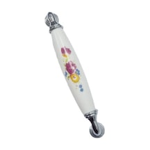 Beyaz Polimer Kulp Krom Ayak Çiçekli 128 Mm / 5 Adet Ahşap