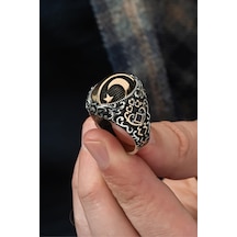 Çift Taraflı Ayyıldız Onikstaşlı 925 Gümüş Erkek Yüzük