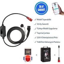 Evwallbox 22 Kw Taşınabilir 5mt Tip2 Kablolu Wifi+bluetooth Mobil Uygulama + Tekli Kombinasyon Panosu 22 Kw