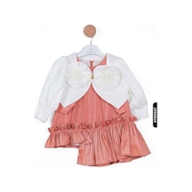 Xo Kids Balon Kollu Bohçalı Ajurlu Fırfırlı 2li Kız Çocuk Elbise 9-24 Ay 1507 Ekru - Mercan