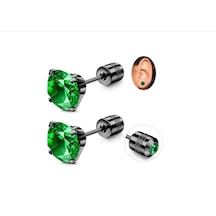 Yeşil Paslanmaz Siyah Çelik Zirkon Taşlı Vidalı Yeşil Crysta Yeşil