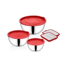 Falez Cookcase 9 Parça Akasya Rendeli Çelik Saklama Kabı Kırmızı Çok Renkli