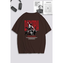 Unisex Kadın Erkek Battle With Medusa Baskılı Özel Tasarım Oversize T-shirt Kahverengi Mck0131 Kahverengi