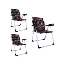 Alin Metal Kamp 3''lü 140 Kg Taşima Kapasiteli Lüks Bardaklıklı Kamp & Piknik Sandalyesi Ssd-04 Yaprak Desenli Çok Renkli