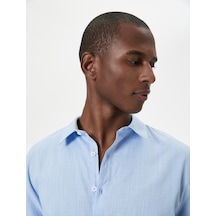 Koton Klasik Gömlek Kol Detaylı Düğmeli Uzun Kollu Mavi 4sam60054hw