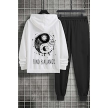 Uyguntarz Unisex Yin & Yang Baskılı Eşofman Takımı Beyaz
