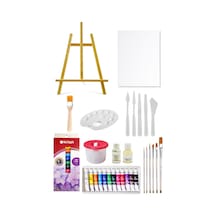 Yağlı Boya Seti 12x12 ml Şövale 25x35 Tuval Plastik Spatül