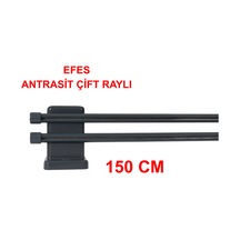 Efes Ahşap Başlıklı Alüminyum Kanallı ''çift Raylı'' Modern Rustik-antrasit 150 Cm Antrasit
