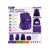 Ortopedik Okul Çantası 3 Bölmeli Ergonomik Sırt Destekli Geniş Hacimli Çocuk Sırt Çantası / Unisex Çok Amaçlı Spor Ve Fitness Çantası Mor Mor