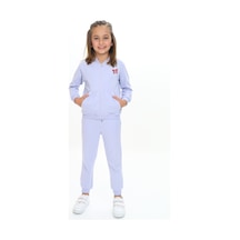 Toontoy Kids Toontoy Kız Çocuk 2'li Takım Baskılı Kapüşonlu Cepli Sweatshirt & Beli Paçası Lastikli Jogger Eşofman Altı - Renk Bloklu & 2 İplik Açık Lila