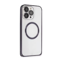 Joko Apple Uyumlu   iPhone 14 Pro Kılıf Metal Bumper Magneticsafe Kapak - Derin Mor Düz Renkli