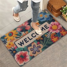 Valerine Life Çiçekler Ve Sarı Papatyalı Welcome Kapı Önü Paspası 45x70cm