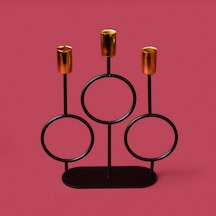 Deco Cerchio Şamdan - Siyah / Gold - 26 Cm Renkli