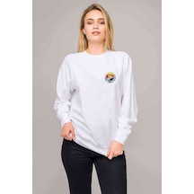 Plaj Classic Transit Göğüs Baskılı Beyaz Kadın Sweatshirt