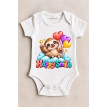 Babylimon Happy Smile Beyaz Kısa Kollu Çıtçıtlı Bebek Zıbını Beyaz - 930083778 Beyaz
