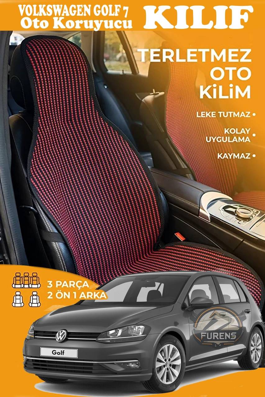 Volkswagen Golf 7 Uyumlu Kırmızı Prestij Serisi Dokuma Kumaş Oto Koltuk Kılıfı Ön Tam Arka Alt