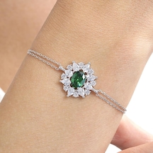 Effective Diamond Paris Işıltısı Sentetik Zümrüt Taşlı Gümüş Bileklik