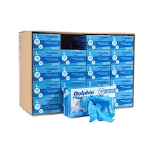 Dolphin Tek Kullanımlık Lateks Mavi Pudrasız Nitril Muayne Eldiveni Large Büyük Boy 100'lü 20 Paket