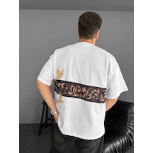 Yake Store Ön Ve Arka Baskılı Oversize Bisiklet Yaka T-shirt - Beyaz - Beyaz