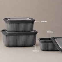Vakumlu Silikon Kapaklı Plastik Saklama Kabı Seti, 3.5 Litre, Mikrodalga Ve Derin Dondurucu İçin, Gıda Depolama Kutusu, Mutfak Düzenleyici Organizer 600/1100/1800 Ml Antrasit, Dikdörtgen