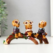 Lüks Polyester Baykuş Aile Biblo Görmedim Duymadım Bilmiyorum Dekoratif Hediyelik Obje Ofis Hediyesi 3