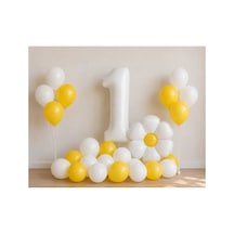 1-9 Yaş Papatya Doğum Günü Konseptli Balon Seti Beyaz Rakam Ve Papatya Folyo Balon 1 - 12 Yaş 80355397
