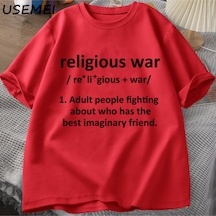 Flood Of Style Religious War Men's T Shirt Funny Letter Print Short Sleeve Tees Fashion Graphic Tees Vintage Kırmızı