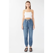 Kadın Lastikli Jogger Pantolon Koyu Mavi 001