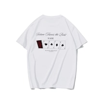 Brz Collectıon Brz Collection Unisex Oversize Fortune Favors The Bold Poker Card T-shirt Beyaz