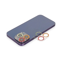 Mey İthalat iPhone Uyumlu 13 Pro Max Renkli Kamera Lens Koruma Cam - Turuncu-kırmızı