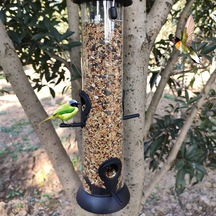 Xindoker Pvc+metal+plastik Asılı Otomatik Kuş Yemliği, 4 Girişli, Sökülebilir Taban, Şeffaf Yem Bölmesi, 14x42cm