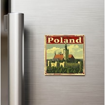 Polonya Poland - Posta Pulu Temalı Ülke - Baskılı Buzdolap Magneti Kare - 9x9 Cm