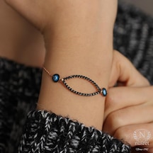 Nusret 925 Ayar Gümüş Göz Modeli Bileklik Pembe