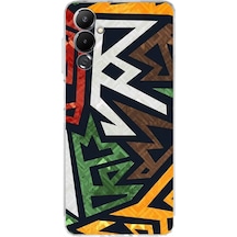 Tecno Pova 4 Uyumlu Kamera Korumalı Soyut Grafiti Tasarımlı Şeffaf Silikon Kılıf Şeffaf