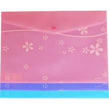 Smato Çıtçıtlı Evrak Zarfı Mat Çiçek Desenli Mavi W7542 Çok Renkli