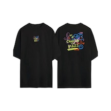 Thewert Unisex Change The Rules Ön Arka Baskılı Sıyah Oversize T-shirt Siyah