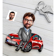 Kişiye Özel Bay Renault Clio Figürlü Plakalı Ahşap Karikatür Anah