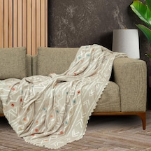 Concept Softmicro Boho Etnik Desenli Mikrofiber Koltuk Örtüsü Ve Tv Battaniyesi, Koltuk Şalı, Kaymaz Bej 130x180 Cm Acı Kahverengi