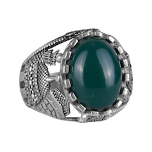 İslami Doğal Jade Taş Yüzük - Sakin 925 Ayar Gümüş Erkek Yüzük - Uyum Ve Refah Tasarımı Gümüş