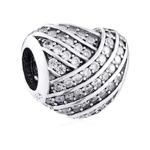 Nur Silver Tam Taşlı Kalp Gümüş Charm Nur-bl01371