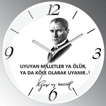 Atatürk Uyuyan Milletler Bombeli Gerçek Cam Sessiz Duvar Saati