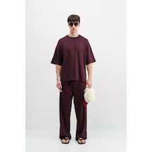 Modal Karışımlı Oversize Tişört Mürdüm