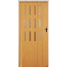 3 Sıra Camlı Akordeon Kapı Meşe Ahşap Desenli 87x200 Cm