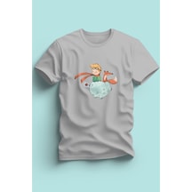 Maki Home Kaliteli Penye Kız Çocuk Baskılı Tshirt 5 6 7 8 9 10 11 12 13 14 Yaş Kucuk Prens Petit Prince Gri
