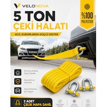 5 Ton Çekme Halatı 3 Metre 5 Cm 2 Adet Omega Kilitli Çelik Mapa Ce Belgeli %100 Polyester Araç Kurtarma Halatı Sarı