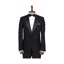 Wessi Hipnoz Desen Sivri Yaka Slim Fit Siyah Erkek Smokin Ceket Siyah