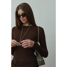 Suud Collection Acı Kahve Ray Fitilli Triko Bluz Koyu Kahverengi