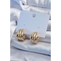 Gold Renk Yarım Halka Model Pirinç Kadın Küpe Çok Renkli