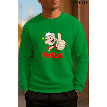 Popeye Baskılı Bisiklet Yaka Sweatshirt Yeşil Popeye Baskılı Bisiklet Yaka Sweatshirt Yeşil